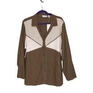 NWT Selene Sport Women's Sz XL Linen Blend Colorblock Long Sleeve Shirt 90s